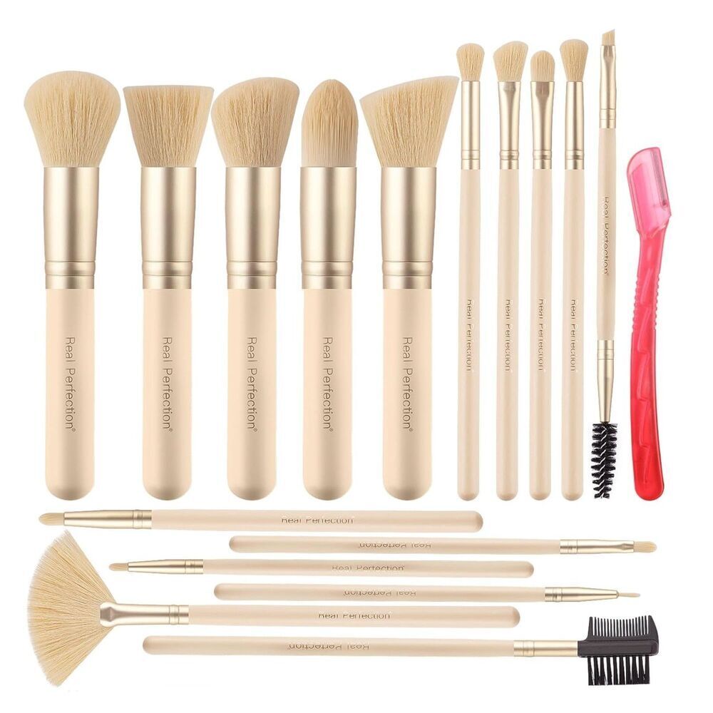 Real Perfection16 Pieces Black Make up Brushes Kit with 1 Eyebrow Razor